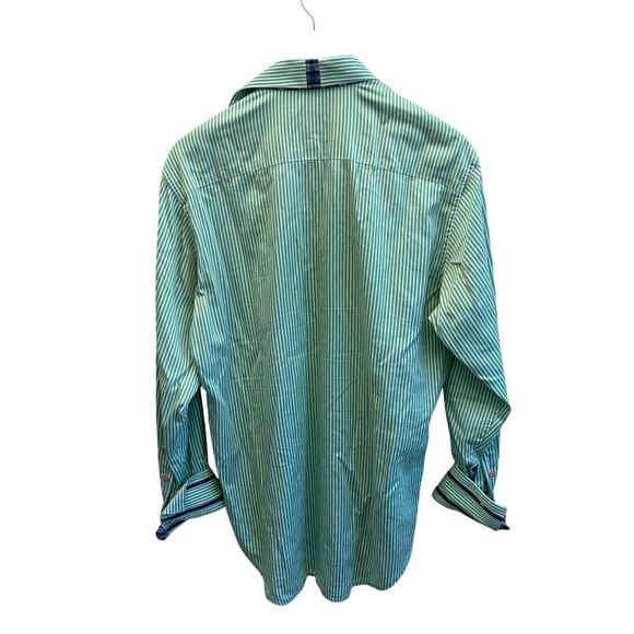 Robert Graham X Collection Green Stripe Button Up Long Sleeve Shirt Size M - Picture 2 of 7